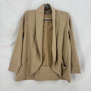 J Jill Fit Open Front Tan Knit Cardigan Jacket Small Soft Stretch Pockets
